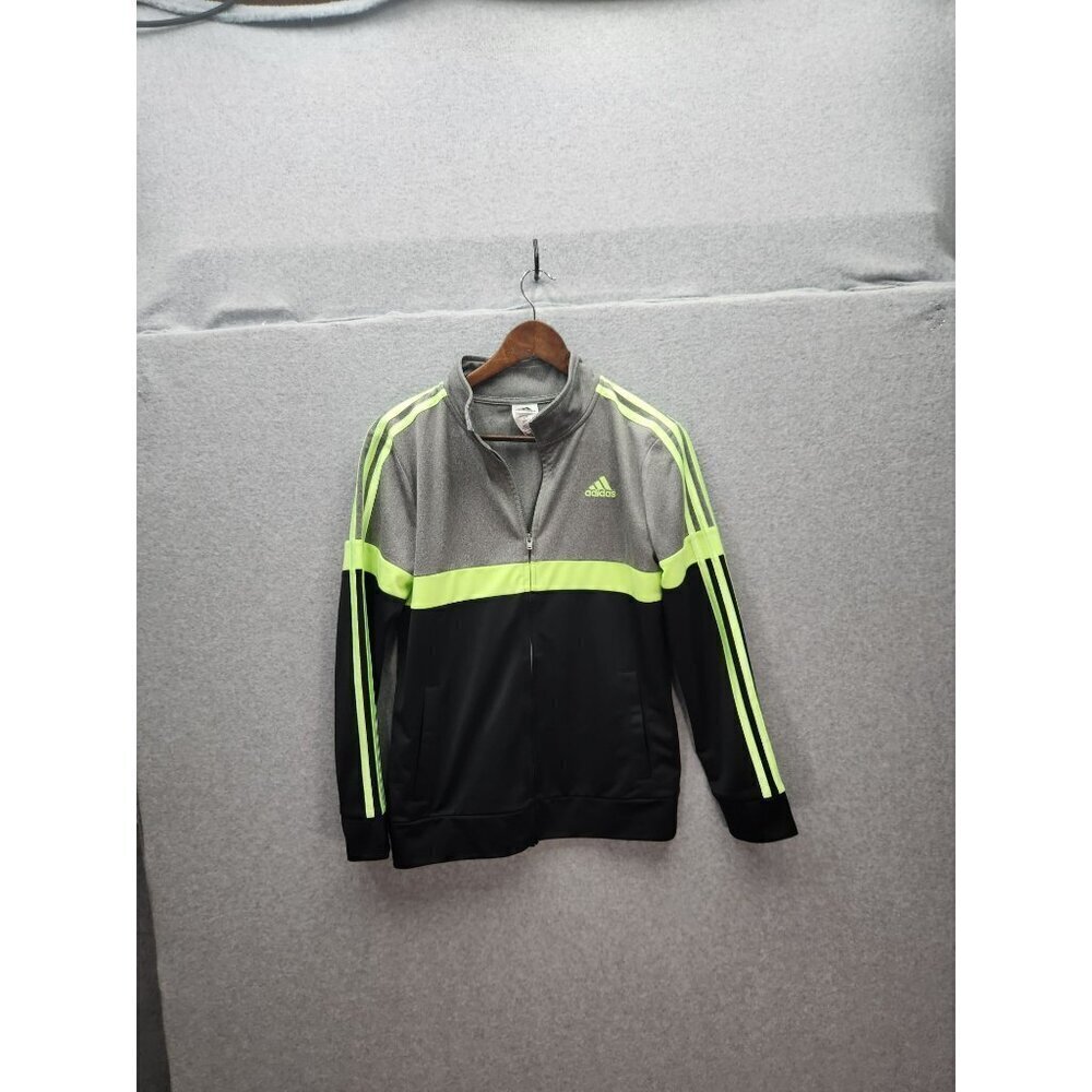 Adidas Youth L/G (14/16) Track‎ Jacket Gray/Black/Neon Yellow Polyester